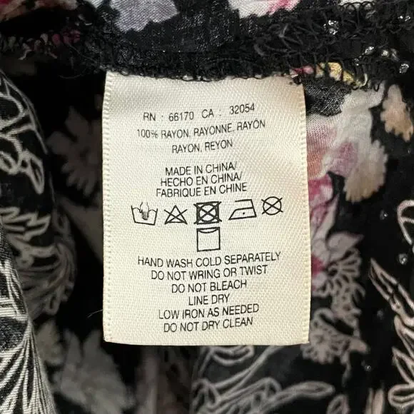 Anthropologie Maeve Top‎ Womens Medium Black Pink Floral Button Up Tunic Boho - Picture 10 of 11